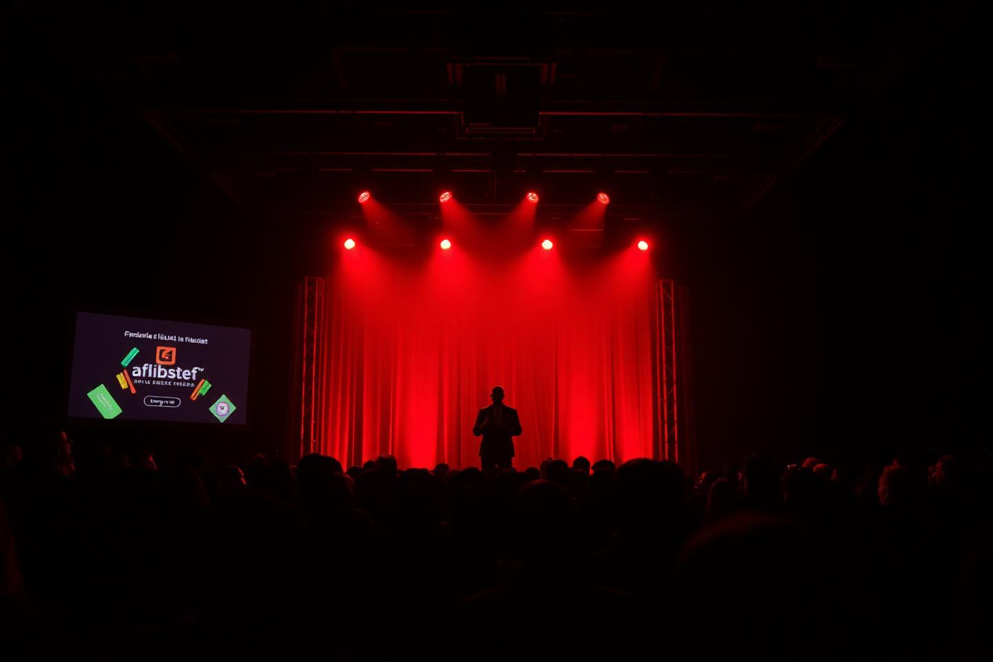 Speaking on stage under stage lights