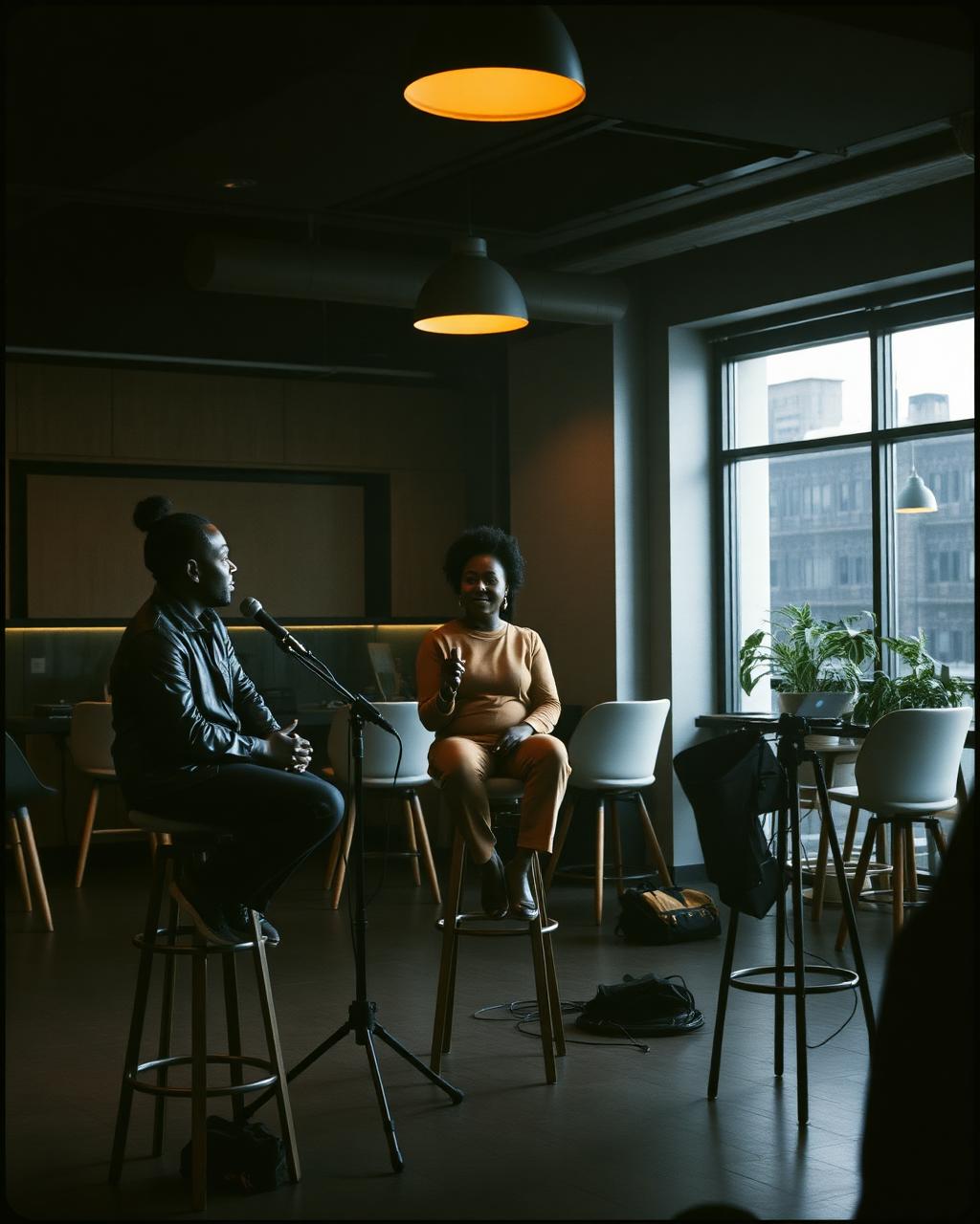 Panel conversation in a co-working space